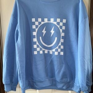 SHEIN Blue Smiley Face Crew Neck Sweater